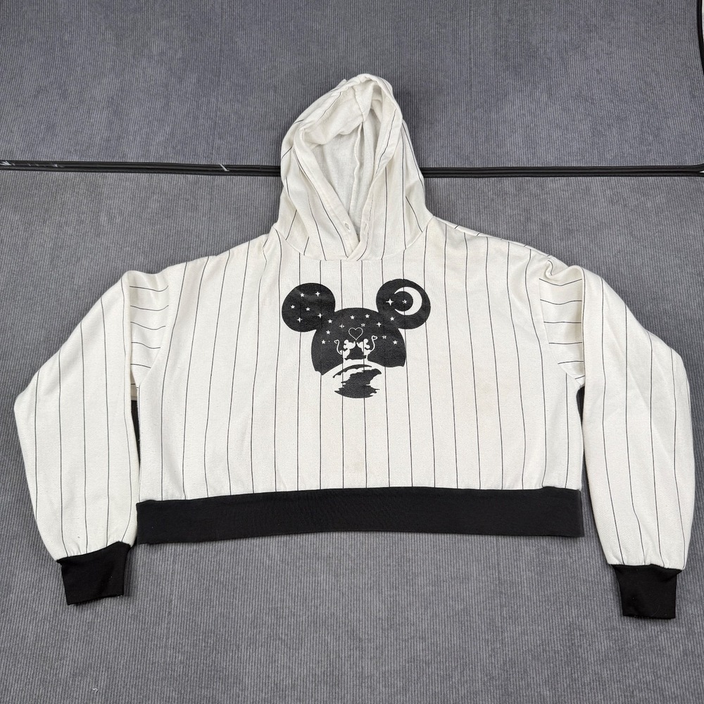 Vintage Disney Parks Cropped Hoodie Mickey Mouse Womens XL Striped